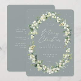 Tarjeta Festiva Navidades de cuadro botánico Snowberry+Eucalyptus