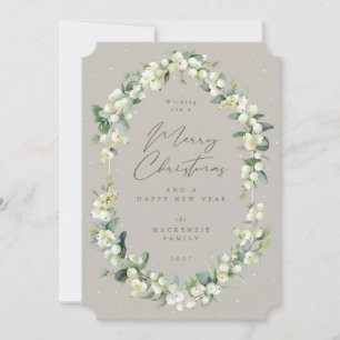 Tarjeta Festiva Navidades de cuadro botánico Snowberry+Eucalyptus