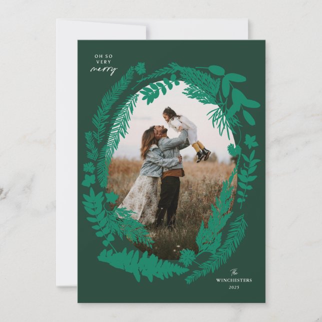 Tarjeta Festiva Navidades de cuadros de impresiones botánicas (Anverso)