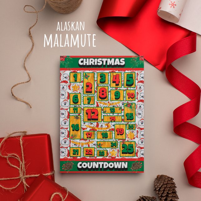 Tarjeta Festiva Navidades de cuenta regresiva de perro de Alaska a (Subido por el creador)