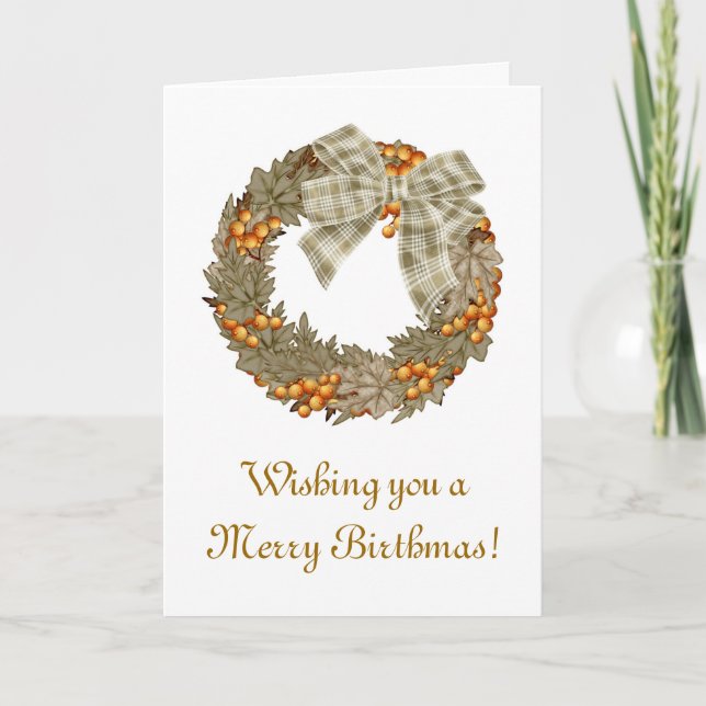 Tarjeta Festiva Navidades de cumpleaños de Merry Birthmas combinad (Anverso)