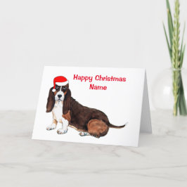 Tarjeta Festiva Navidades de Cute Basset Hound Santa Hat