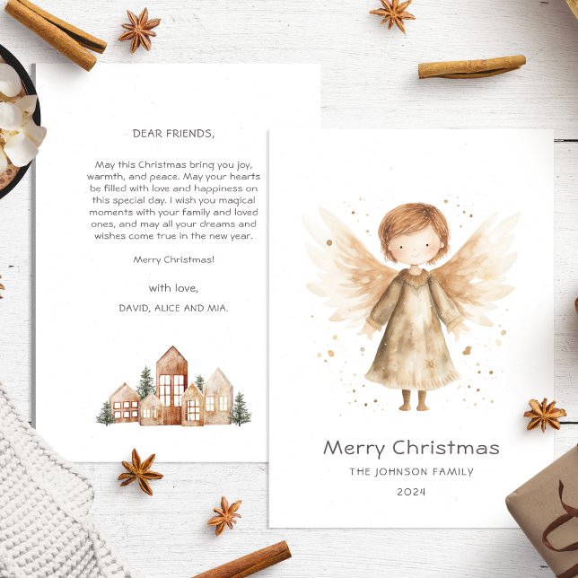 Tarjeta Festiva Navidades de Cute Boho Beige Baby Angel (Subido por el creador)