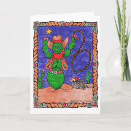 Tarjeta Festiva Navidades de Cute Cactus Cowboy Armadillo Texas