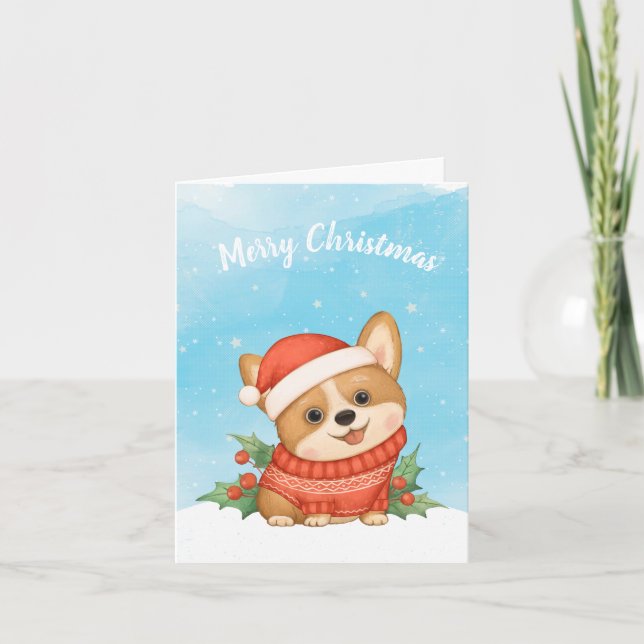 Tarjeta Festiva Navidades de Cute Corgi (Anverso)