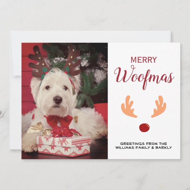 Tarjeta Festiva Navidades de Cute Dog Merry Woofmas (Anverso)