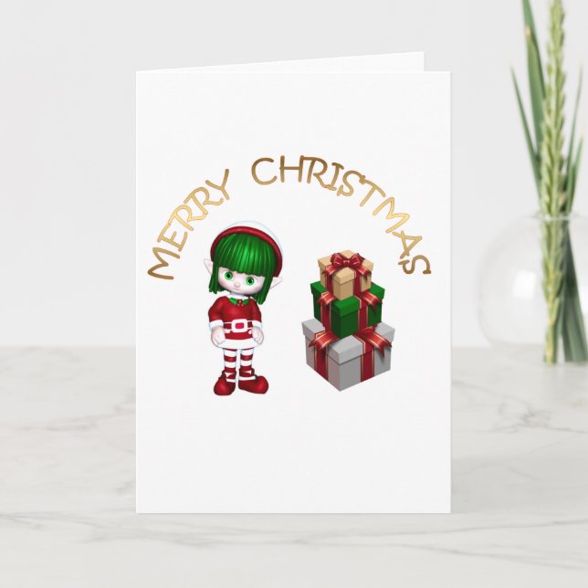 Tarjeta Festiva Navidades de Cute Elf (Anverso)