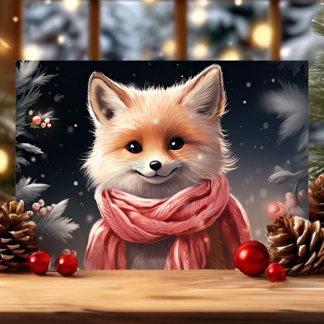 Tarjeta Festiva Navidades de Cute Fox con Scarf (Subido por el creador)