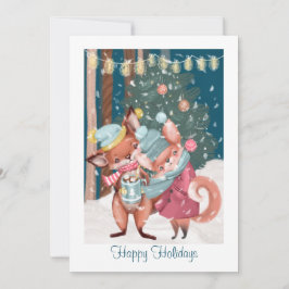Tarjeta Festiva Navidades de Cute Fox Couple Happy Holidays Photo