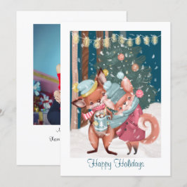 Tarjeta Festiva Navidades de Cute Fox Couple Happy Holidays Photo