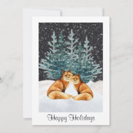 Tarjeta Festiva Navidades de Cute Fox Couple Happy Holidays Photo