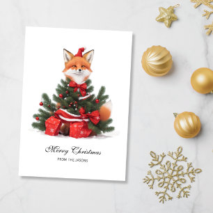 Tarjeta Festiva Navidades de Cute Fox en Red Santa Hat personaliza