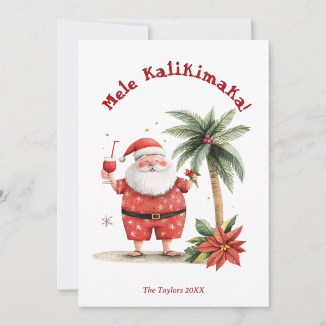Tarjeta Festiva Navidades de Cute Fun Beach Hawaii Mele Kalikimaka (Anverso)