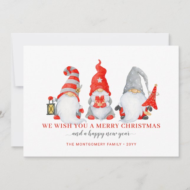 Tarjeta Festiva Navidades de Cute Gnome Trio (Anverso)