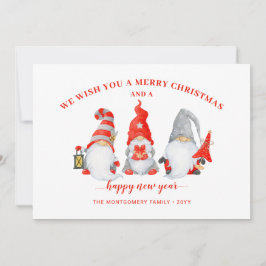 Tarjeta Festiva Navidades de Cute Gnome Trio Personalizado