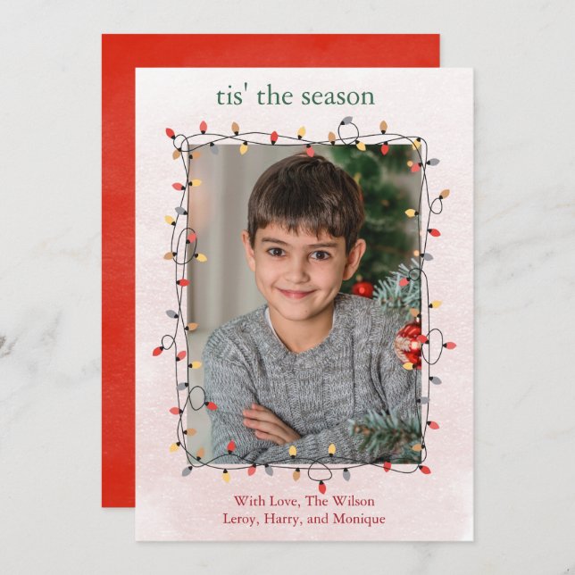 Tarjeta Festiva Navidades de Cute One Photo String iluminan (Anverso / Reverso)