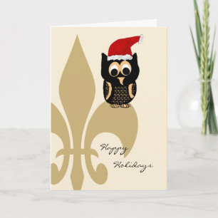 Tarjeta Festiva Navidades de Cute Owl Santa Fleur de Lis