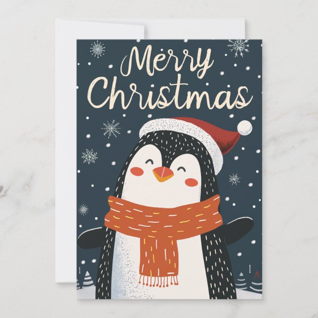 Tarjeta Festiva Navidades de Cute Penguin (Anverso)