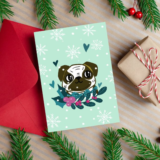 Tarjeta Festiva Navidades de Cute Pug (Subido por el creador)