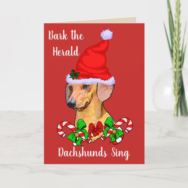 Tarjeta Festiva Navidades de Cute Santa Dachshund (Anverso)