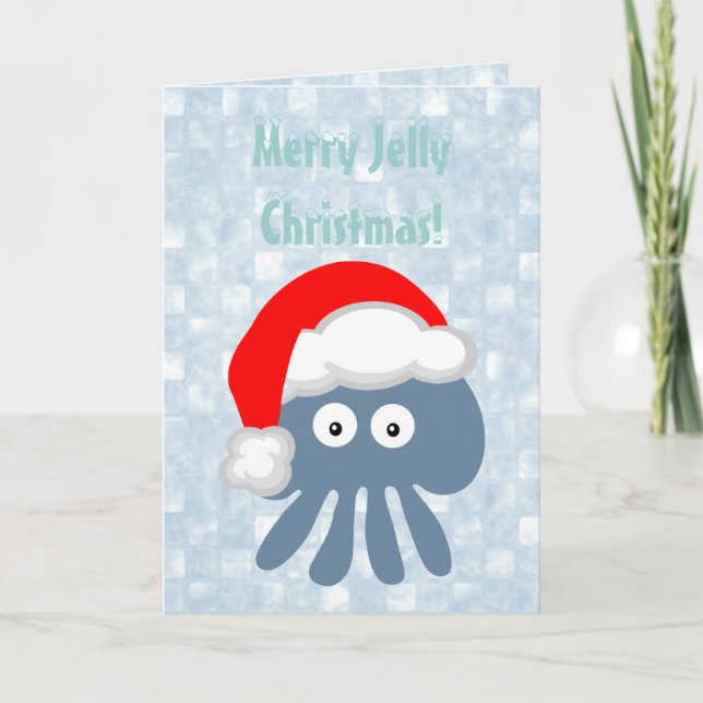 Tarjeta Festiva Navidades de Cute Santa Jellyfish Merry Jelly (Anverso)