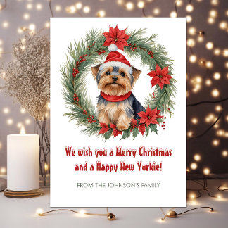 Tarjeta Festiva Navidades de Cute Yorkie Funny Perg Pun