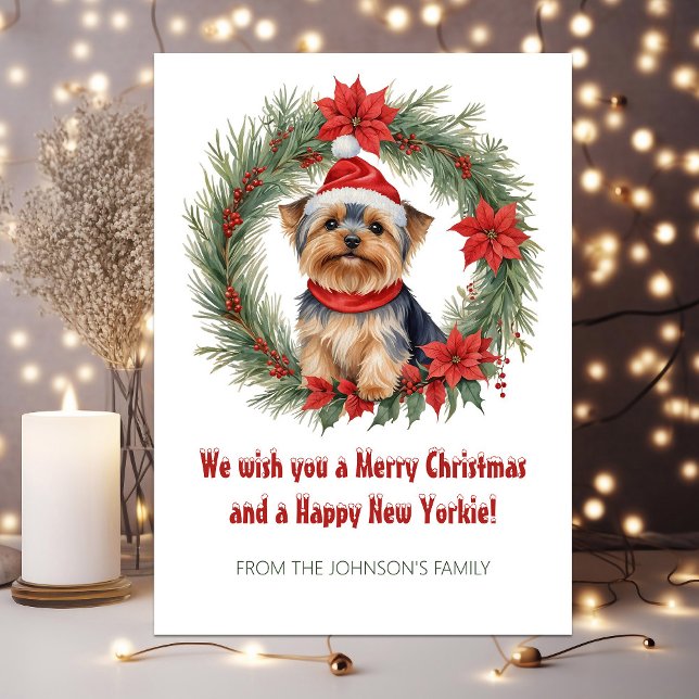 Tarjeta Festiva Navidades de Cute Yorkie Funny Perg Pun (Cute Yorkie Funny Dog Pun Christmas Holiday Card)