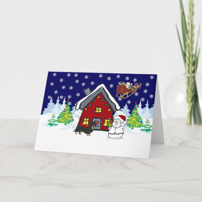Tarjeta Festiva Navidades de Dachshund (Anverso)