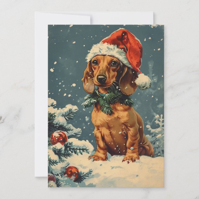 Tarjeta Festiva Navidades de Dachshund (Anverso)