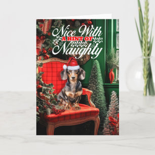 Tarjeta Festiva Navidades de Dachshund con Abrigo suave Perro trav