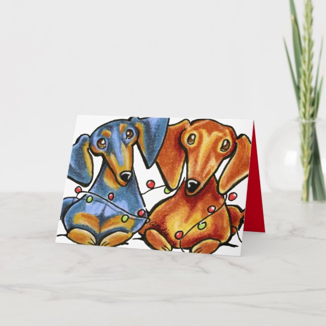 Tarjeta Festiva Navidades de Dachshund iluminan al Personalizado i (Anverso)