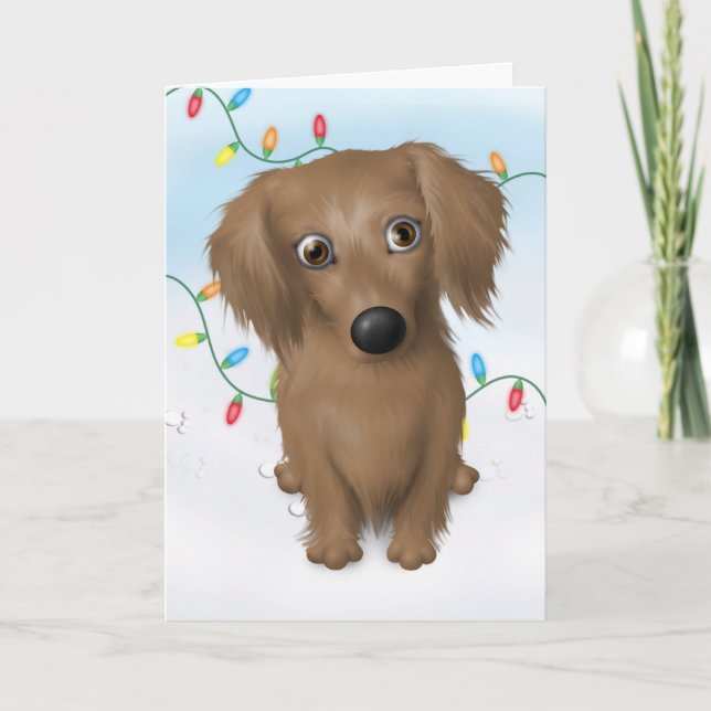 Tarjeta Festiva Navidades de Dachshund (pelo largo) (Anverso)