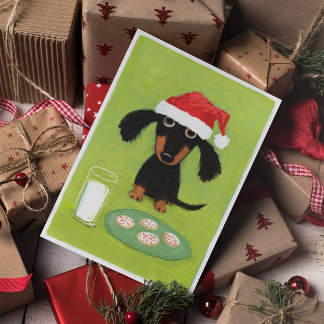Tarjeta Festiva Navidades de Dachshund Santa con leche y galletas (Subido por el creador)