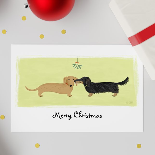 Tarjeta Festiva Navidades de Dachshund Wiener Dogs Mistletoe Kiss (Subido por el creador)