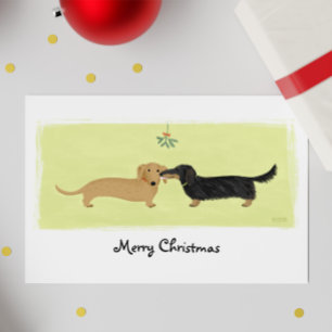 Tarjeta Festiva Navidades de Dachshund Wiener Dogs Mistletoe Kiss