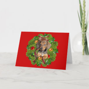 Tarjeta Festiva Navidades de Dachshund Wreath