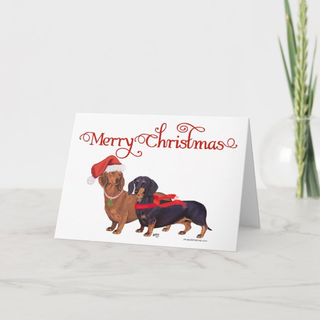 Tarjeta Festiva Navidades de Dachshunds (Anverso)
