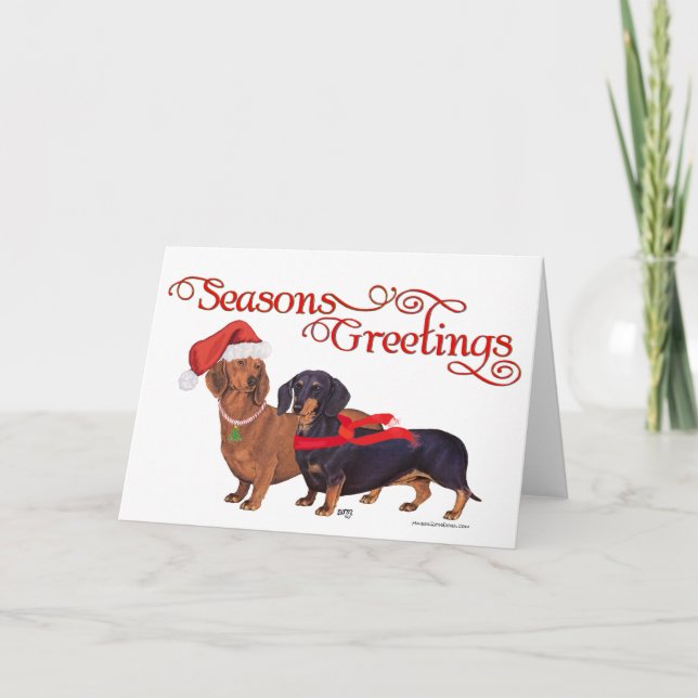 Tarjeta Festiva Navidades de Dachshunds (Anverso)