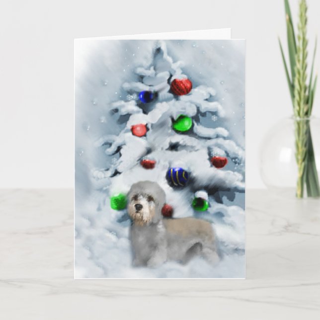 Tarjeta Festiva Navidades de Dandie Dinmont Terrier (Anverso)