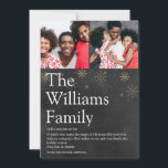 Tarjeta Festiva Navidades de definición de la familia Chalkboard f<br><div class="desc">Comparte la definición de tu familia de lo que significa para ti la temporada navideña de los Navidades con estas elegantes tarjetas navideñas. Con sus fotos especiales y mensajes en tipografía moderna sobre copos de nieve dorados en un fondo de pizarra. Diseñado por Thisisnotme©</div>