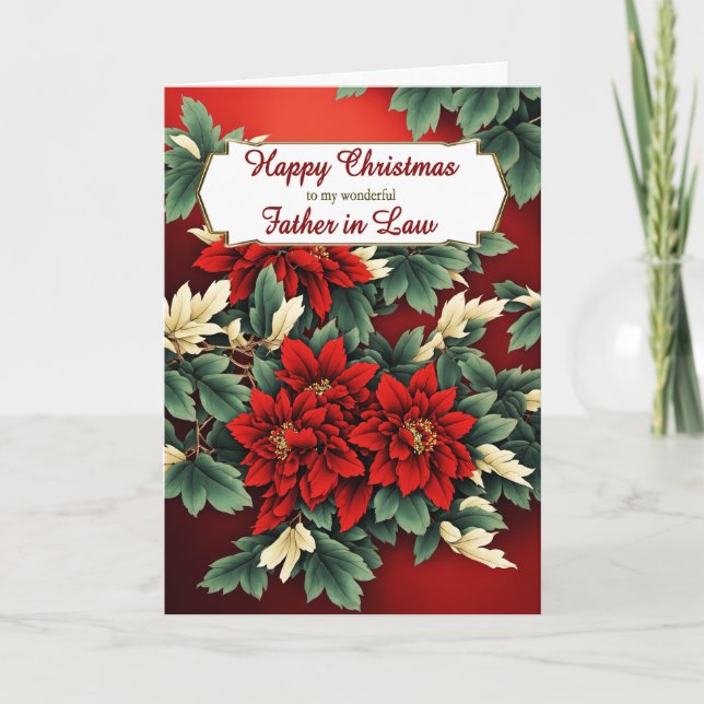 Tarjeta Festiva Navidades de Derecho Padre en Poinsettias (Anverso)