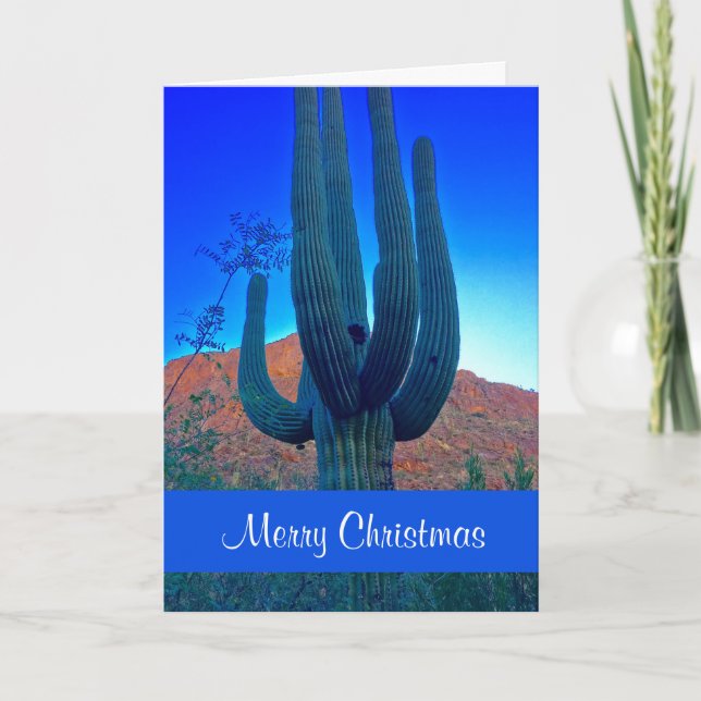 Tarjeta Festiva Navidades de Desert Southwest Cactus (Anverso)
