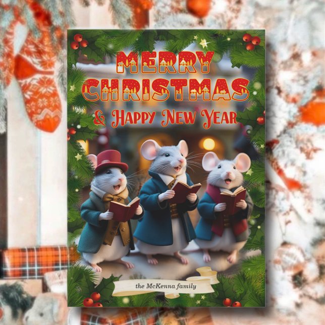 Tarjeta Festiva Navidades de Dickens Carol Cantan ratones Cristian (Subido por el creador)