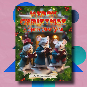 Tarjeta Festiva Navidades de Dickens Carol Cute Mice Christian