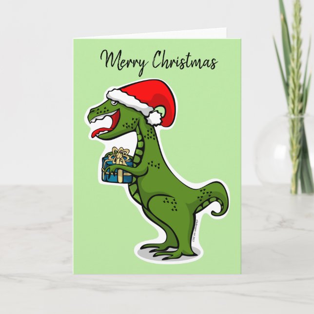 Tarjeta Festiva Navidades de Dino T-rex (Anverso)