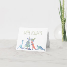 Tarjeta Festiva Navidades de Dinosaur T-Rex de divertida mano