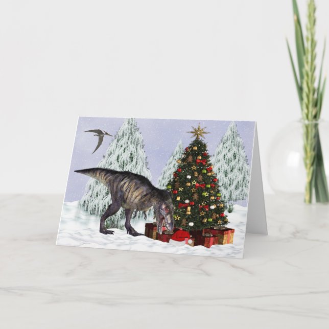 Tarjeta Festiva Navidades de dinosaurios (Anverso)