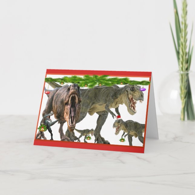 Tarjeta Festiva navidades de dinosaurios por 2 (Anverso)