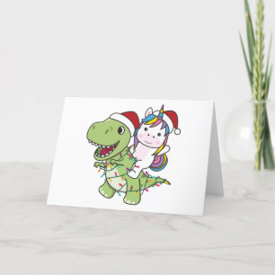 Tarjeta Festiva Navidades de dinosaurios Unicorn Invierno T-Rex Di