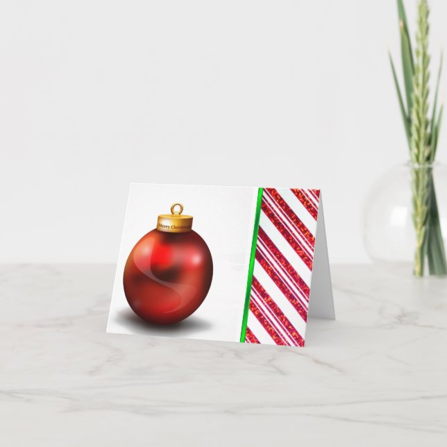 Tarjeta Festiva Navidades de diseño de ornamentos rojos y blancos (Anverso)